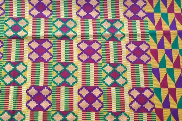PURPLE GREEN CROSS Afrikanischer-Kente-Stoff